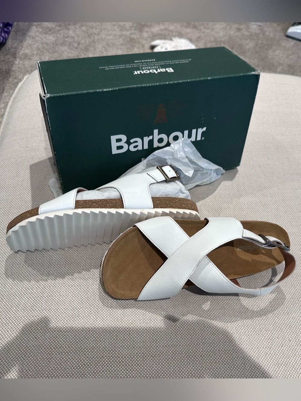 BARBOUR size 8 White Soft Leather Comfort Sandals Adjustable Buckle NEW $268 - Picture 8 of 16